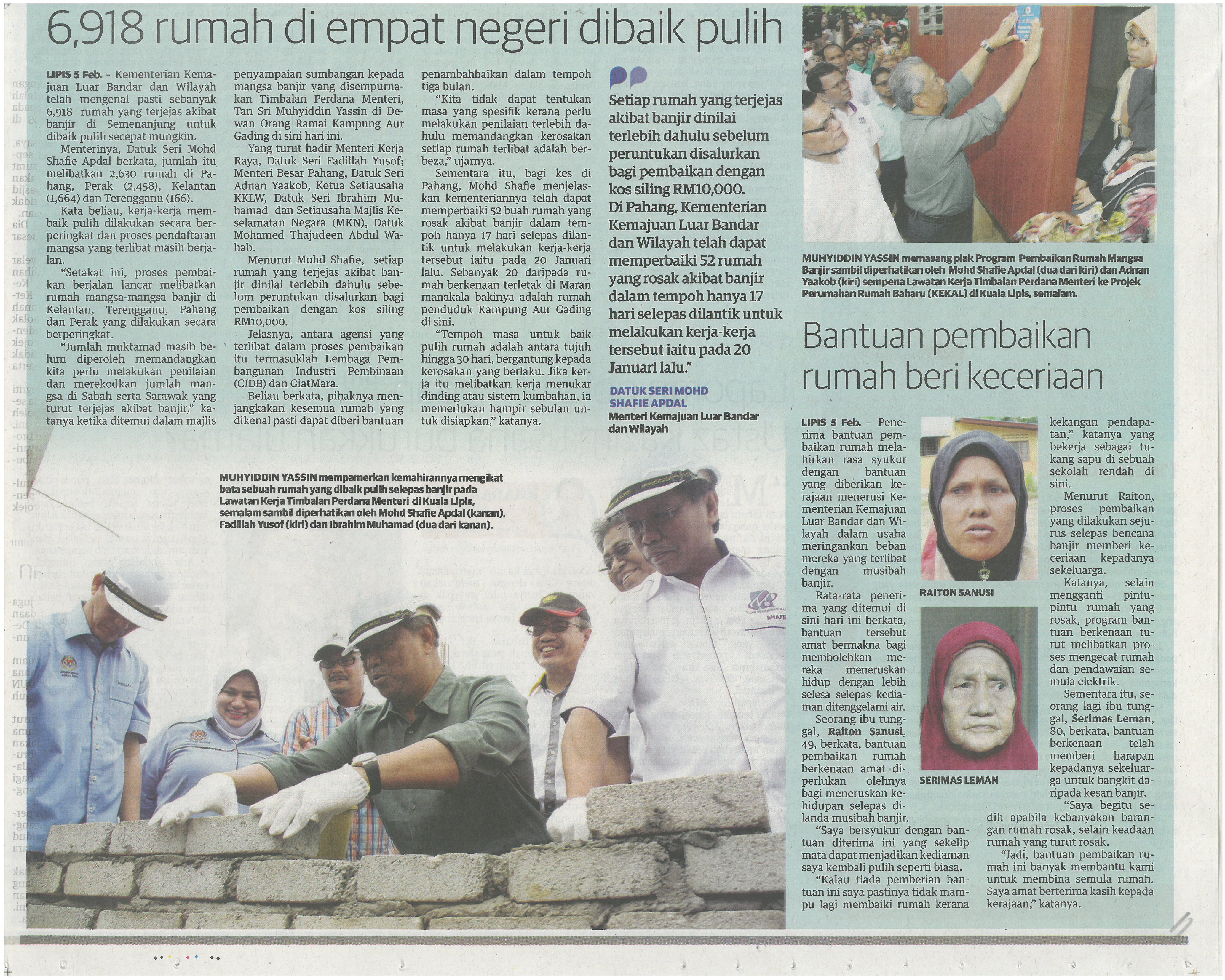 6918 rumah di empat negeri dibaik pulih