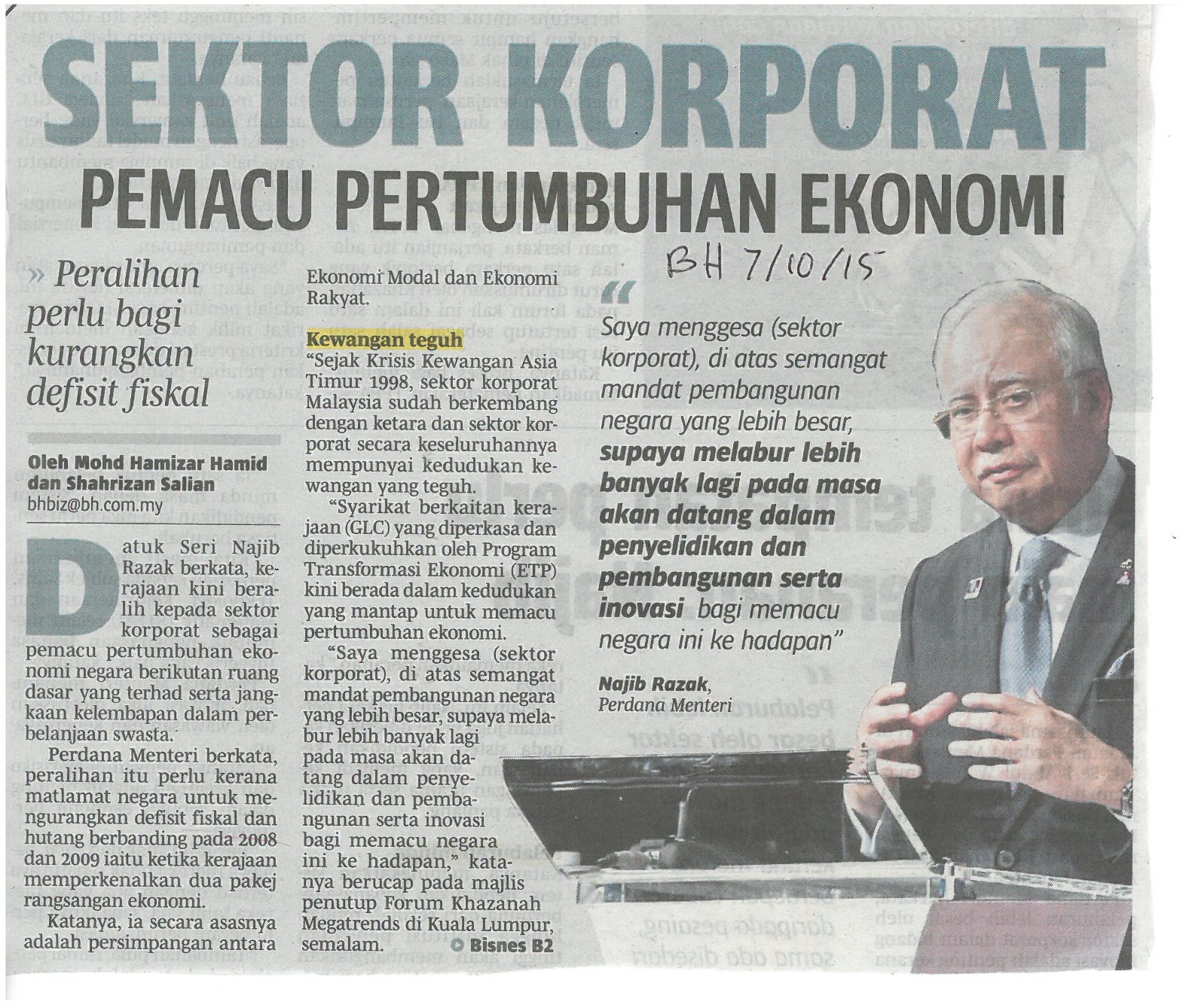 Sektor Korporat Pemacu Pertumbuhan Ekonomi