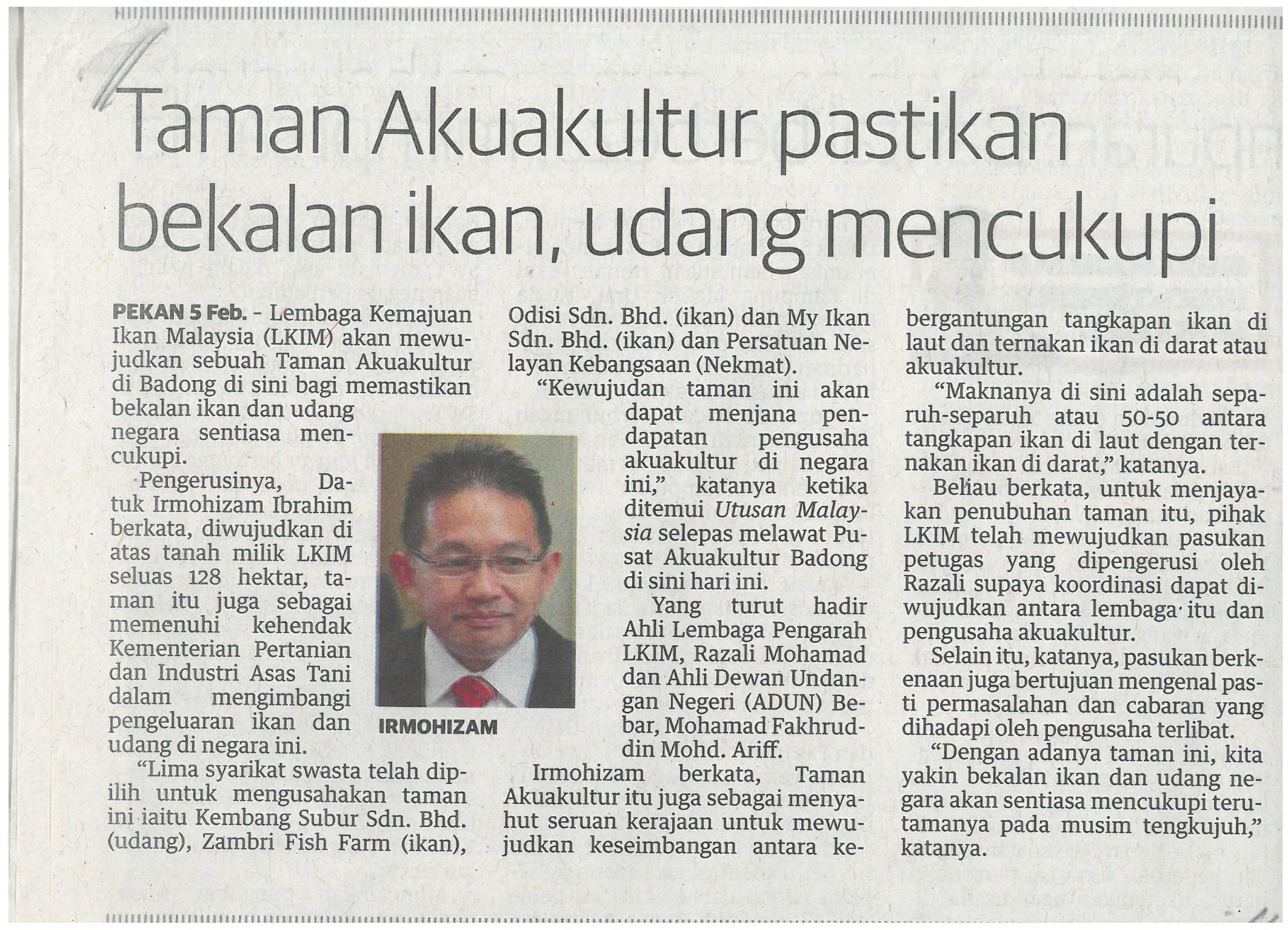 Taman Akuakultur pastikan bekalan ikan udang mencukupi