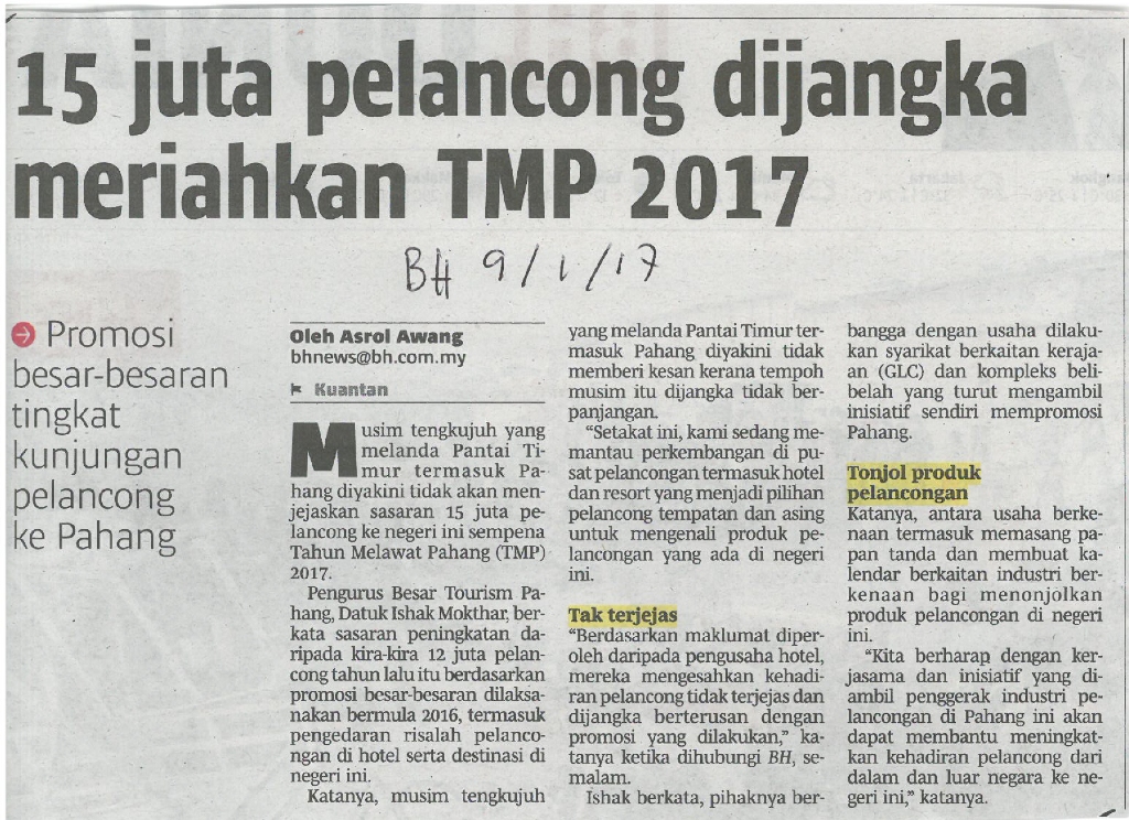 15 juta pelancong dijangka meriahkan tmp 2017