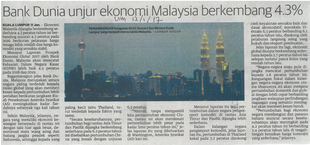 Bank Dunia unjur ekonomi Malaysia berkembang 4.3