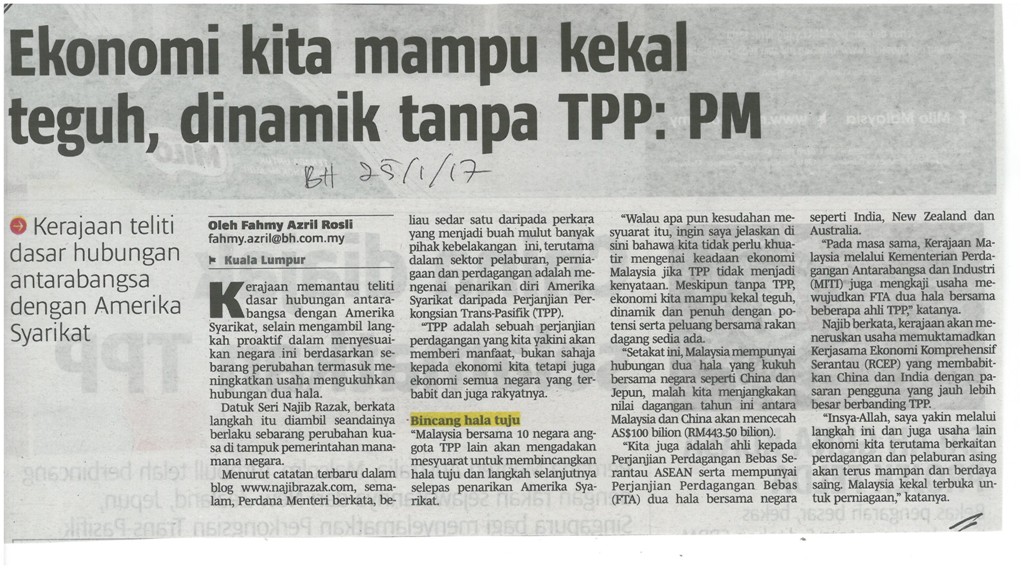 Ekonomi kita mampu kekal teguh dinamik tanpa TPP PM