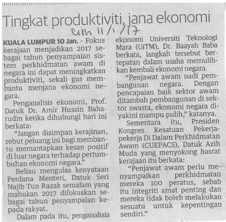 Tingkat produktiviti jana ekonomi