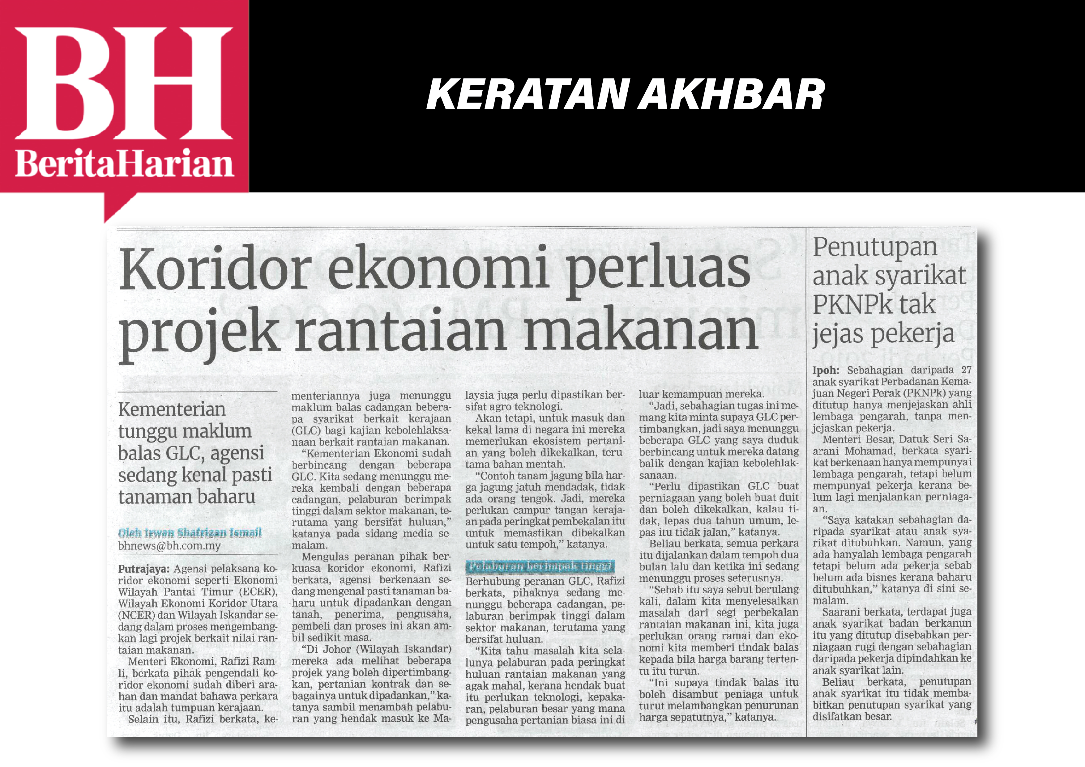 koridor ekonomi perluas projek rantaian makanan